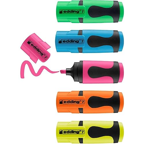 edding 7 mini textmarker 5er set neon farben keilspitze 1-3 mm klein