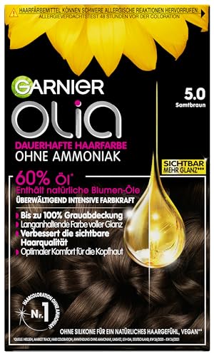 garnier olia haarefarbe ammoniakfrei, mit natürlichen ölen, grauhaarabdeckung, nr. 5.0 samtbraun, 3 x 1 stück