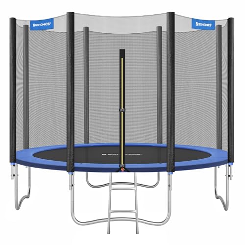 songmics trampolin 305 cm mit sicherheitsnetz, stahlrahmen, blau, gs-zertifikat