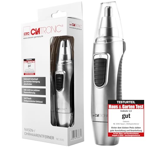 Clatronic Nasenhaartrimmer Edelstahl-Scherkopf abnehmbar mit Licht und Soft-Touch
