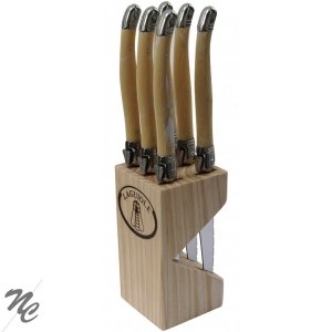 messerblock 6-teilig aus holz von pradel excellence mit 6 edelstahlmessern, gezackte klingen