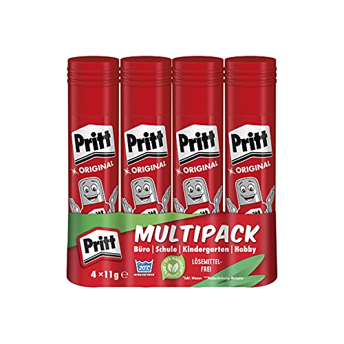 pritt klebestift 4er pack 11g, vielseitiger kleber für handwerk und basteln