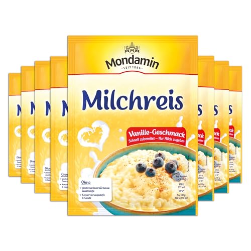 mondamin milchreis vanille geschmack, nur milch zugeben, 117 g, 8 stück