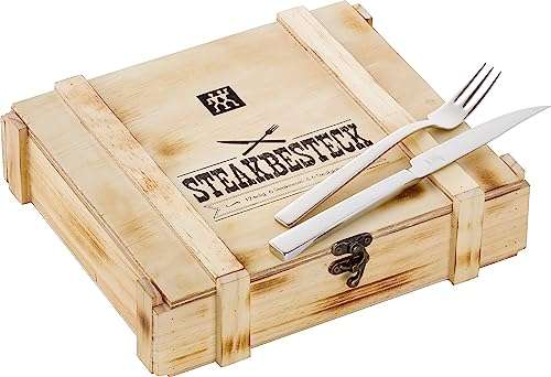 ZWILLING steakbesteck set 12-teilig für 6 personen, rostfreier edelstahl, holzbox