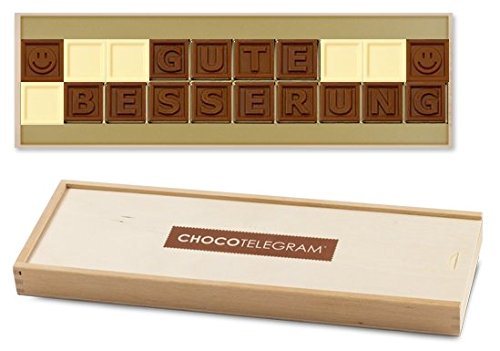 Schokolade gute besserung geschenk mit botschaft in holzbox von CHOCOLISSIMO