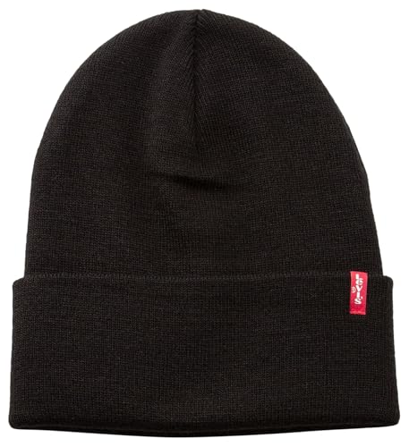 levi's beanie unisex strickmütze schwarz mit red tab detail, one size