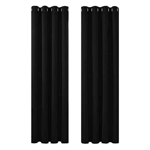 deconovo vorhang blickdicht thermogardine kälteschutz 229x117 cm schwarz 2er set