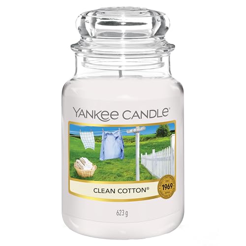 yankee candle große duftkerze saubere baumwolle, brenndauer bis 150 stunden