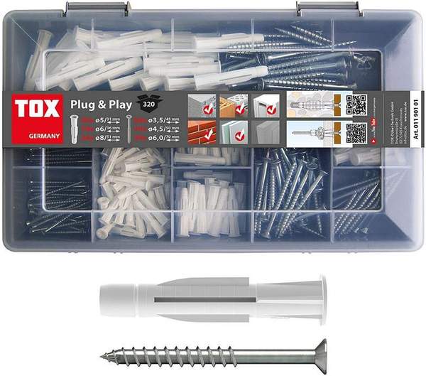 tox sortimentskoffer 320 tlg. mit allzweckdübel, plug und play für 12,29