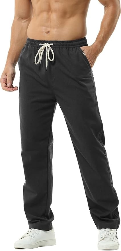 HOEREV Männer Casual Leinen Strandhosen Shorts