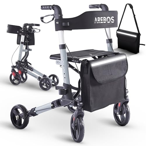 arebos rollator aluminium, leichter faltbarer gehwagen, 6-fach höhenverstellbar, schwarz