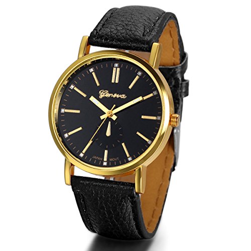 jewelrywe armbanduhr schwarz gold analog quarz leder für herren und damen