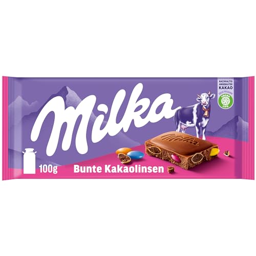 Milka bunte kakaolinsen 100g - knusprige schokolade mit buntem zuckerüberzug