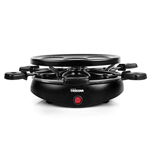 tristar raclette für 6 personen mit 6 pfännchen und grillbereich 29 cm, 800 w, schwarz
