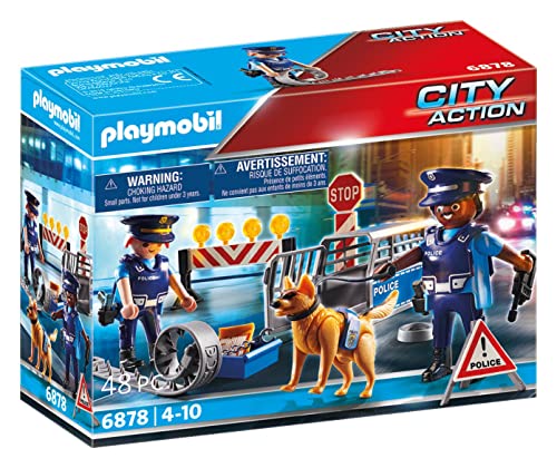 playmobil straßensperre mit hund, spielezubehör für kinder