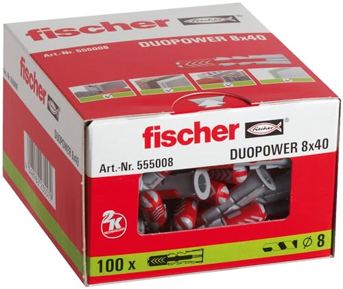 Produktbild: fischer duopower universal dübel 8 x 40, kunststoffdübel für beton, mauerwerk, packung 100