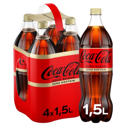 coca-cola zero sugar koffeinfrei, erfrischungsgetränk, 4 x 1500 ml