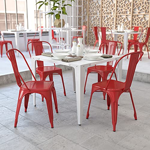 Produktbild: stapelbarer stuhl rot, flash furniture, metall, kunststoff, gummi, 4 stück, innen, außen