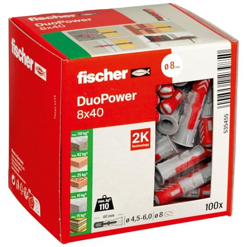 fischer duopower universaldübel 8 x 40 mm, 100 stück, kunststoffdübel für beton, ziegel, stein