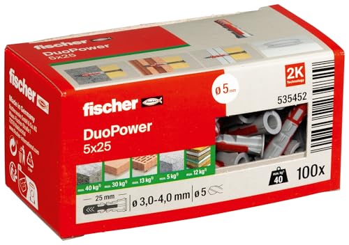 fischer DuoPower universaldübel 5 x 25 mm, 100 Kunststoffdübel, 2-Komponenten-Dübel