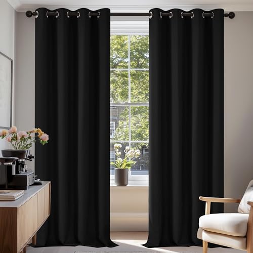 deconovo verdunkelungsgardinen schwarz 245x140 cm 2er set gardinen vorhang bedroom