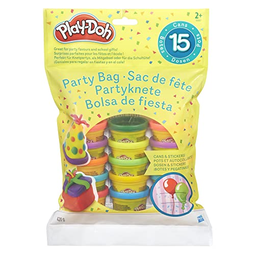 Play-Doh Party Bag, 15 kleine Knete Dosen 28 g, Bastelset für Kinder, Aufkleber