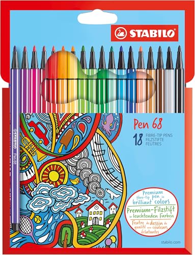 stabilo filzstift pen 68, 18er pack mit 18 verschiedenen farben