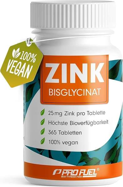 zink 25mg 365 tabletten vegan zink-bisglycinat hohe bioverfügbarkeit - profuel