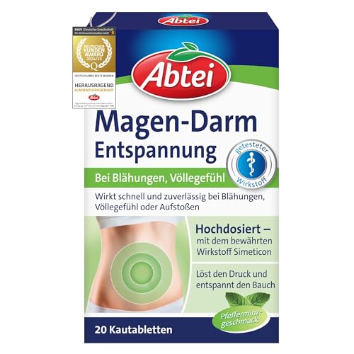 Abtei magen darm entspannung mit simeticon, bei blähungen - 20 kautabletten pfefferminz