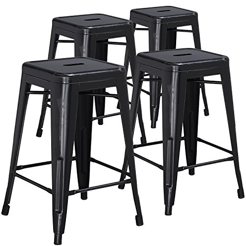 flash furniture kai hocker 61 cm metall rückenfrei used-look für drinnen und draußen 4er set
