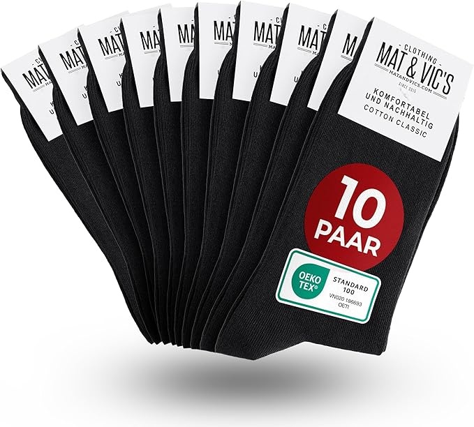 Produktbild: mat & vic's schwarze socken heren 43-46 baumwolle 10 paar für freizeit und business