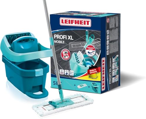 leifheit wischmopp set Profi XL, bodenwischer mit roller, mikrofasertuch für fliesen und laminat