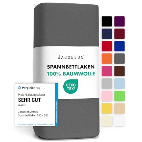 Produktbild: jacobson jersey spannbettlaken 140x200 160x200 cm anthrazit mehrere farben größen