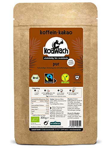 koawach Vanille Kakaopulver Trinkschokolade - vegan, koffeinhaltig, weniger Zucker, bio, fairtrade