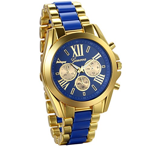 herren armbanduhr analog quarz von jewelrywe, edelstahl mit römischen ziffern, gold blau