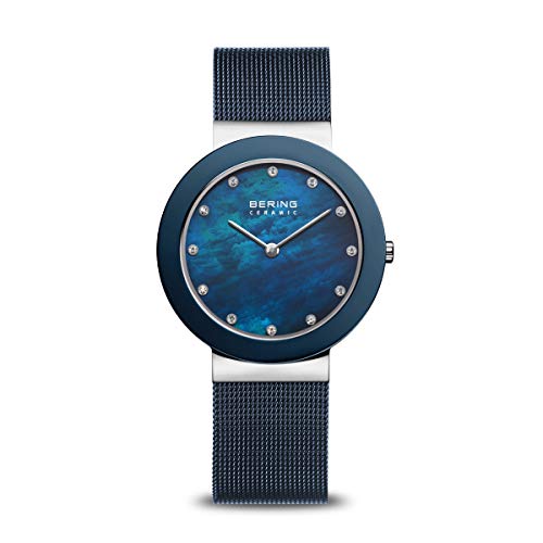 Bering Damen Quarz Uhr 35 mm Edelstahl Armbanduhr Milanaisearmband 5 ATM 11435