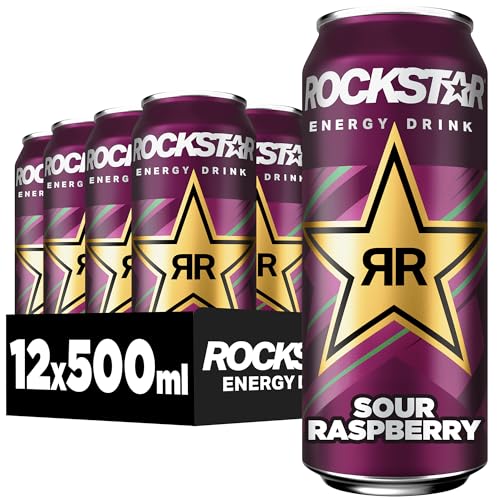 rockstar energy drink sauer himbeere, koffeinhaltiges erfrischungsgetränk, 12 x 500ml