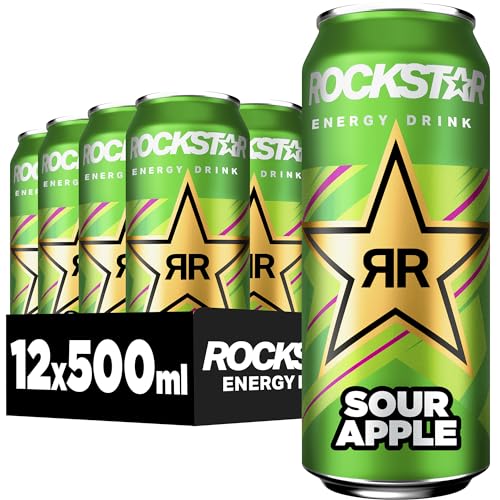 rockstar energy drink sour apple - koffeinhaltiges erfrischungsgetränk, 12 x 500ml