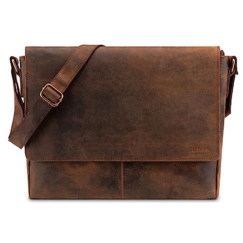 leabags leder aktentasche für herren und damen, laptoptasche bis 15 zoll, messenger bag