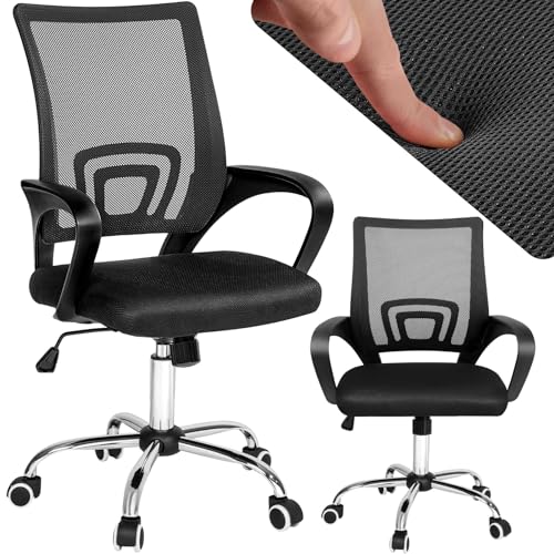 tectake bürostuhl ergonomisch mit lordosenstütze und armlehnen, drehstuhl schwarz