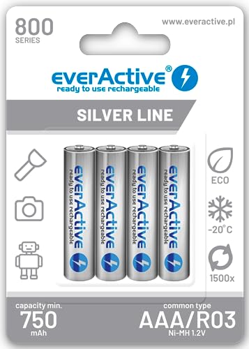 everActive akku aaa 800 mAh 4 stück wiederaufladbar ni-mh silver line 1.2V