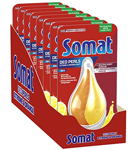 Somat Deo Perls Zitrone & Orange, 60 Spülgänge, Geschirrspüler Deo zur Geruchsneutralisierung, 8x17g