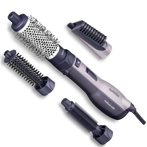 warmluftbürste baByliss 1200W mit 4 aufsätzen, anti-frizz, keramikbeschichtung, schwarz