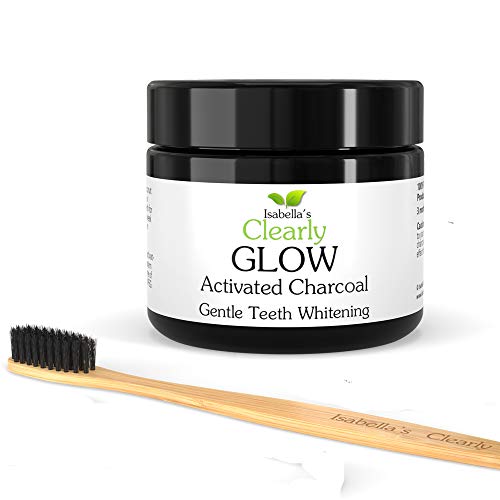 zahnweiß-pulver aus aktivkohle, clearly glow, mit bambus-zahnbürste, 20g