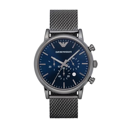 emporio armani herrenuhr chronograph 46mm edelstahl leder silikon dunkelgrau blau