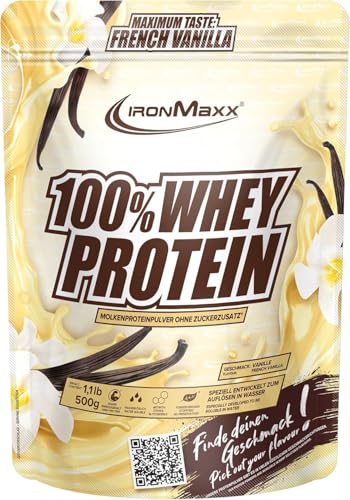 Produktbild: 100% whey protein pulver 500g french vanilla, 37g protein, bcaas, eaa, ideal fürs workout