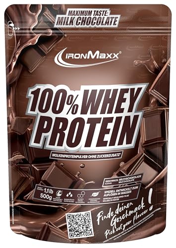 100% whey protein pulver milchschokolade 500g ironmaxx, zuckerreduziert, wasserlöslich