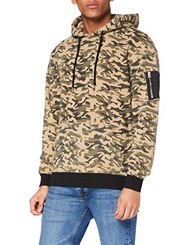 urban classics sweat camo bomber hoodie kapuzenpullover, wood camo 396, medium