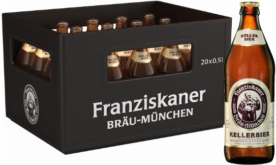 franziskaner kellerbier 20 x 0,5 liter 5,2% alkohol 16 euro statt 20 euro