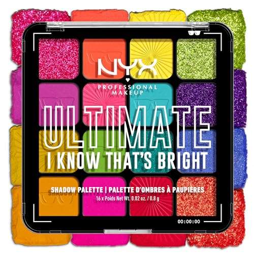 nyx professional makeup lidschattenpalette brights, 16 farbtöne, vegan, langanhaltend